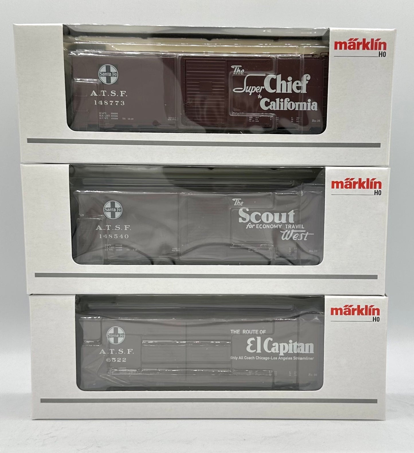 Marklin 45651 HO Scale A.T.S.F. 40ft. Single Door 3 Box Car Set