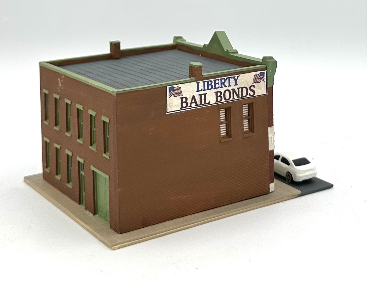 Woodland Scenics N Scale Custom Painted, "Liberty Bail Bonds ",Window treatments