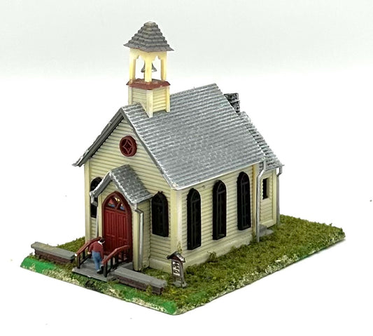 LifeLike N Scale Small Country Church, Custom Painted/Weathered Fully Assembled