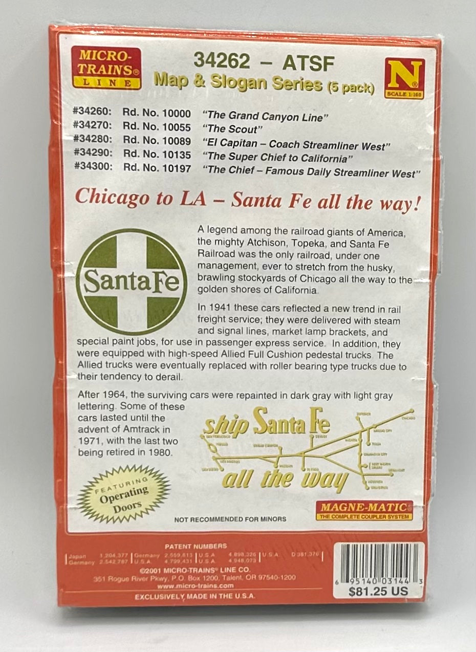 Micro-Trains N Scale Atchison, Topeka & Santa Fe, Slogan Series 5 car Pack
