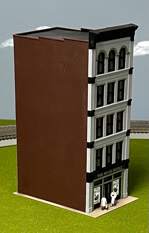 City Classics HO Scale Custom Painted 5-Story Art Deco Building "The Swan Hotel" Street Figures Lighted
