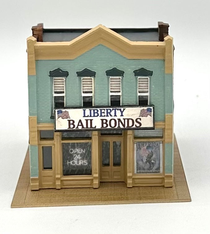Woodland Scenics N Scale Custom Painted, "Liberty Bail Bonds ",Window treatments