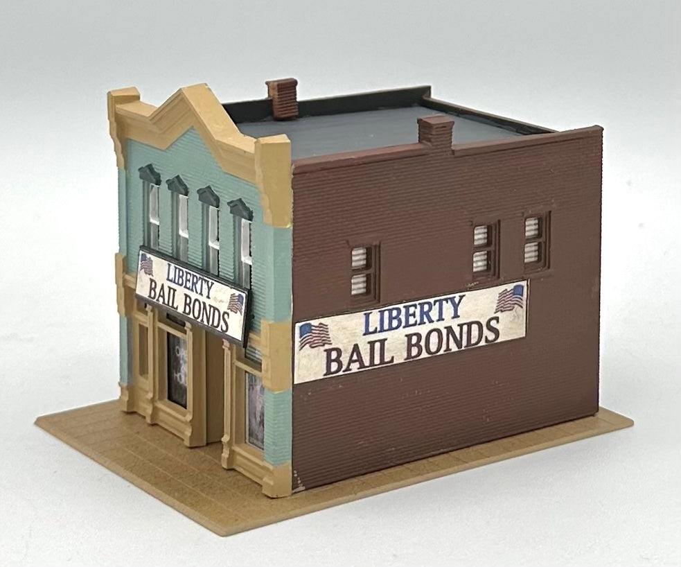 Woodland Scenics N Scale Custom Painted, "Liberty Bail Bonds ",Window treatments