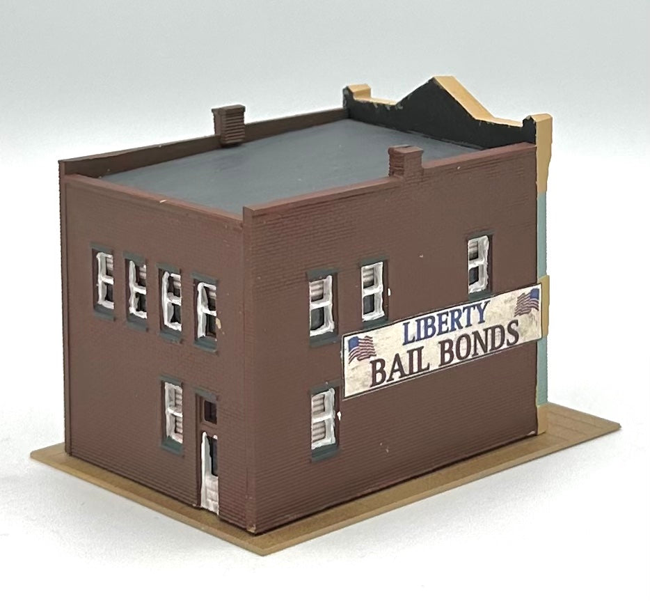 Woodland Scenics N Scale Custom Painted, "Liberty Bail Bonds ",Window treatments