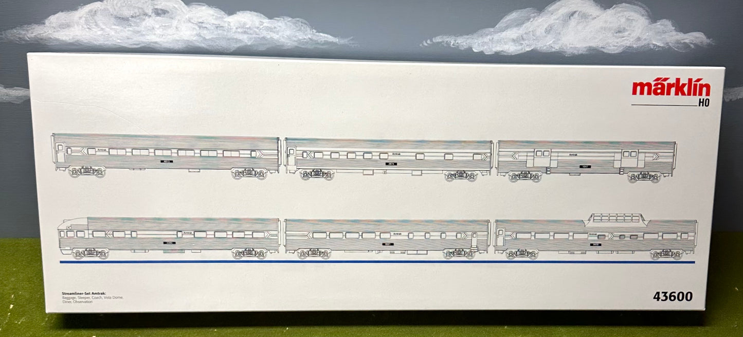 Marklin 43600 HO 3-Rail AC 5pc Amtrak Passenger Car Streamliner Set