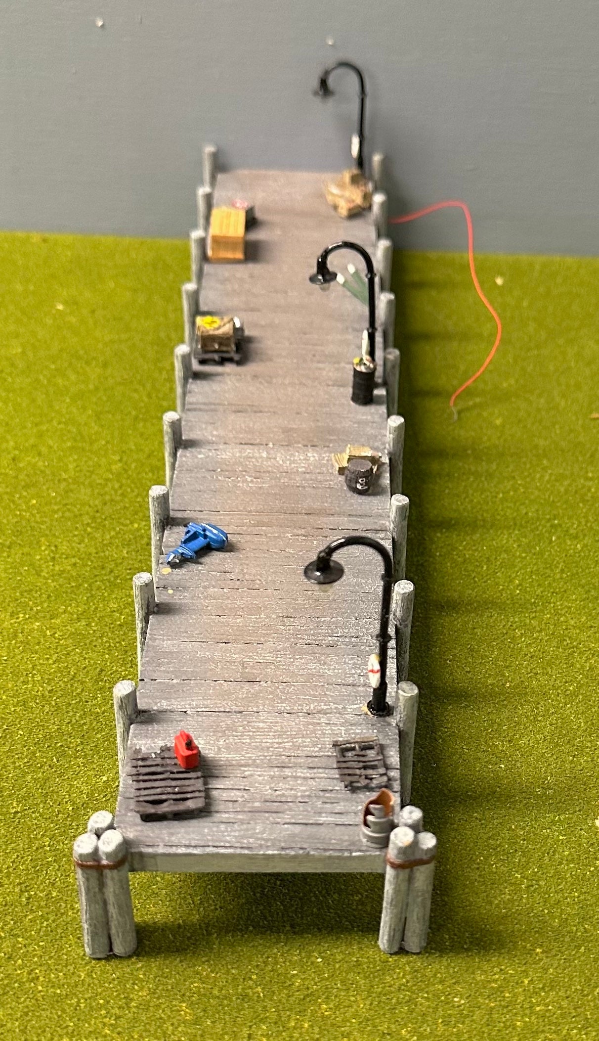 HO Scale Wooden Pier/Dock Custom Built/ Painted/Weathered with Dock items Lighted Fully Assembled