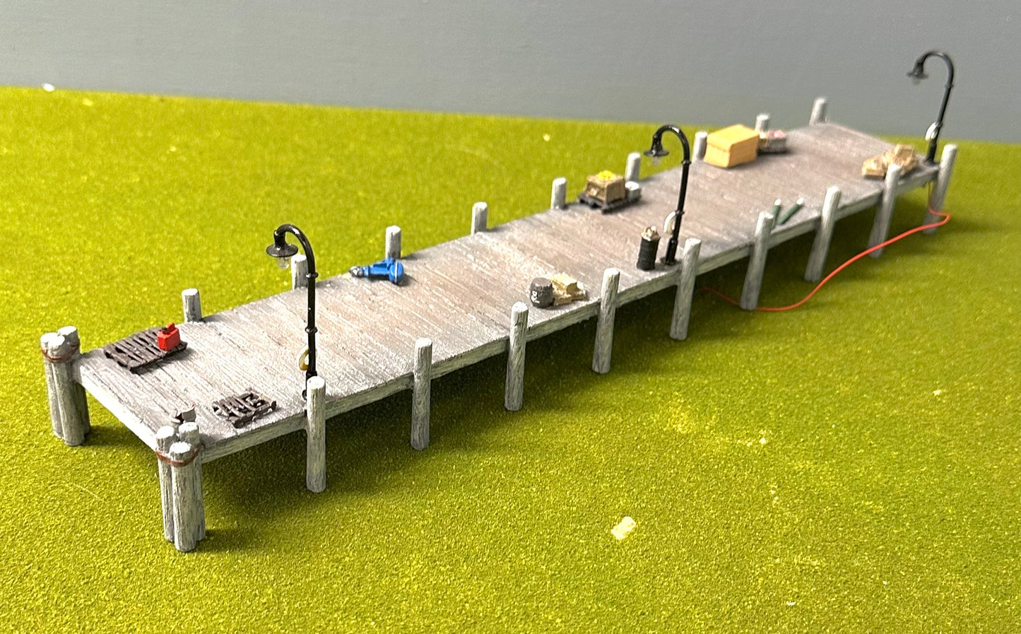 HO Scale Wooden Pier/Dock Custom Built/ Painted/Weathered with Dock items Lighted Fully Assembled