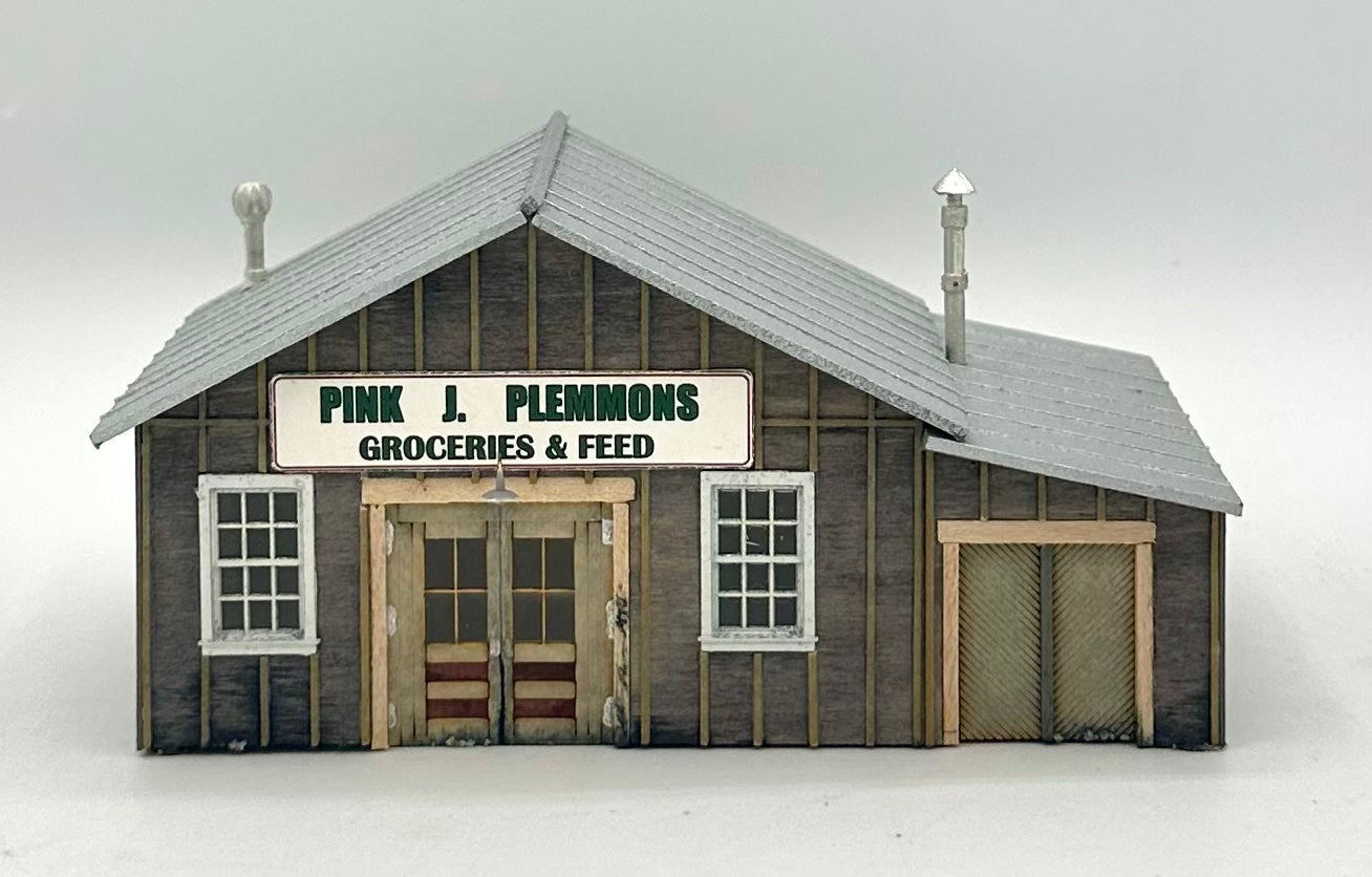 HO Scale Pink J. Plemmons Groceries Feed Laser cut Wooden Building Fully Assembled