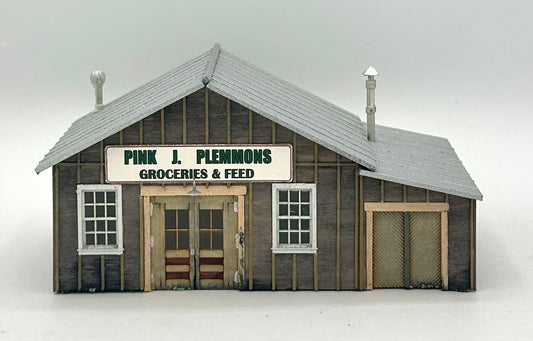 HO Scale Pink J. Plemmons Groceries Feed Laser cut Wooden Building Fully Assembled