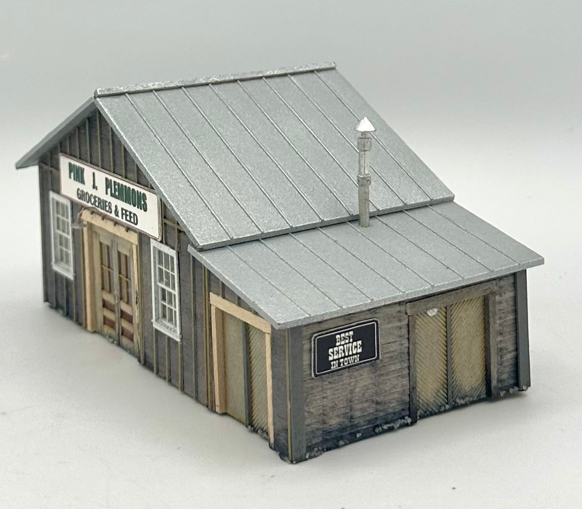 HO Scale Pink J. Plemmons Groceries Feed Laser cut Wooden Building Fully Assembled