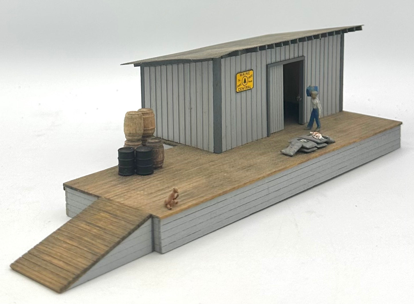 HO Scale Trackside Warehouse Laser cut Wooden Building Metal Roof Fully Assembled