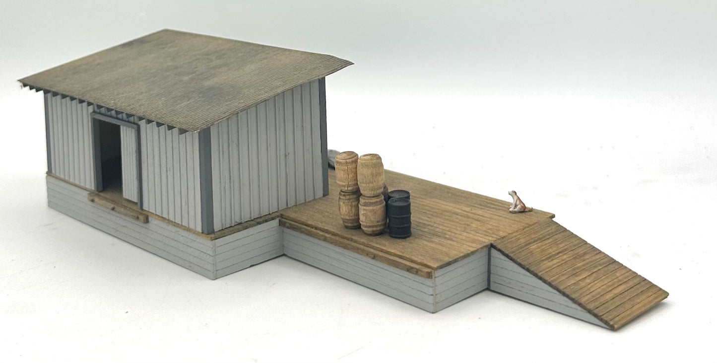 HO Scale Trackside Warehouse Laser cut Wooden Building Metal Roof Fully Assembled