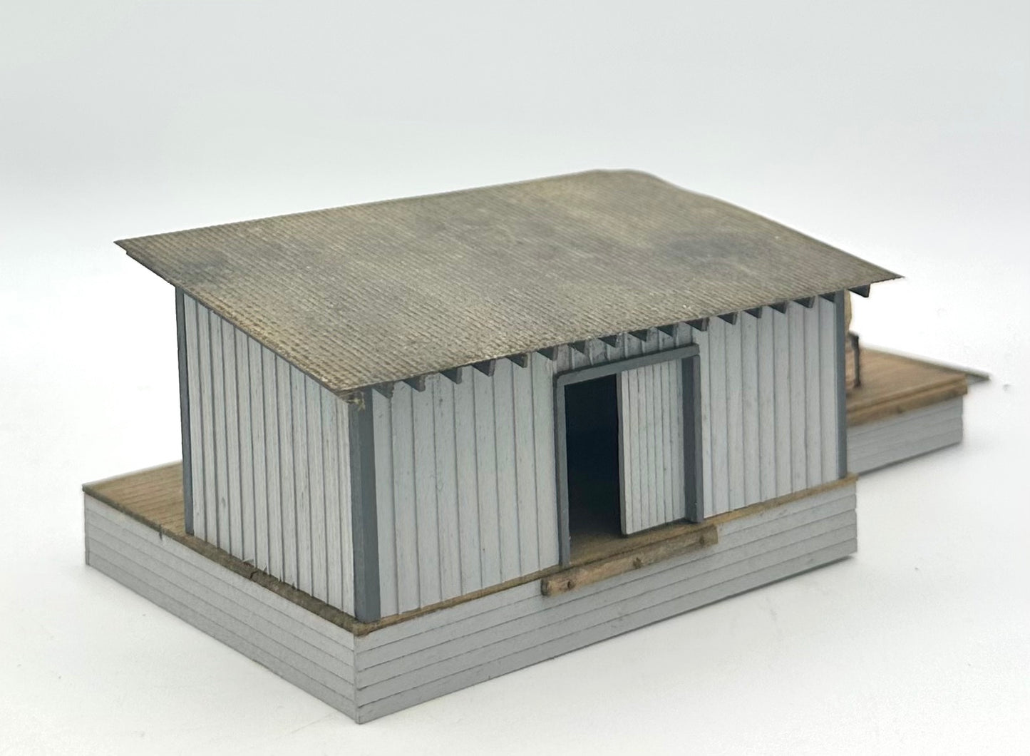HO Scale Trackside Warehouse Laser cut Wooden Building Metal Roof Fully Assembled