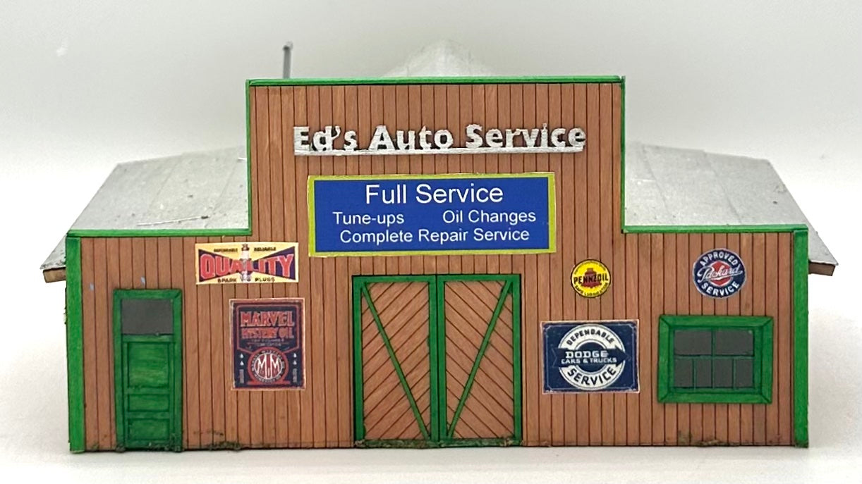 HO Scale Ed's Auto Services Laser cut Wooden Building Fully Assembled