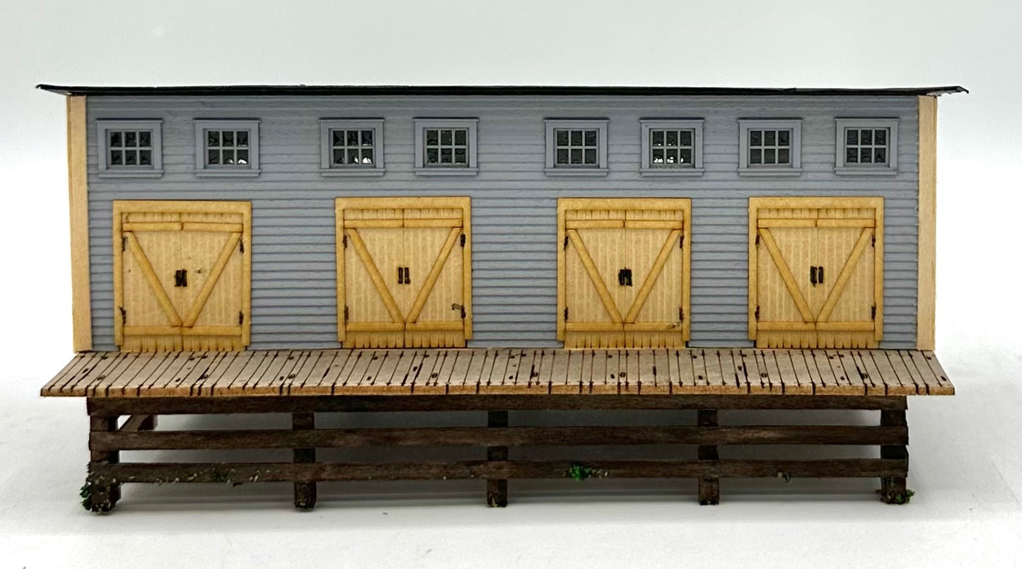 &nbsp;HO Scale "Row of Trackside Lockup Warehouses" Laser Cut Wooden Custom Painted Fully Assembled
