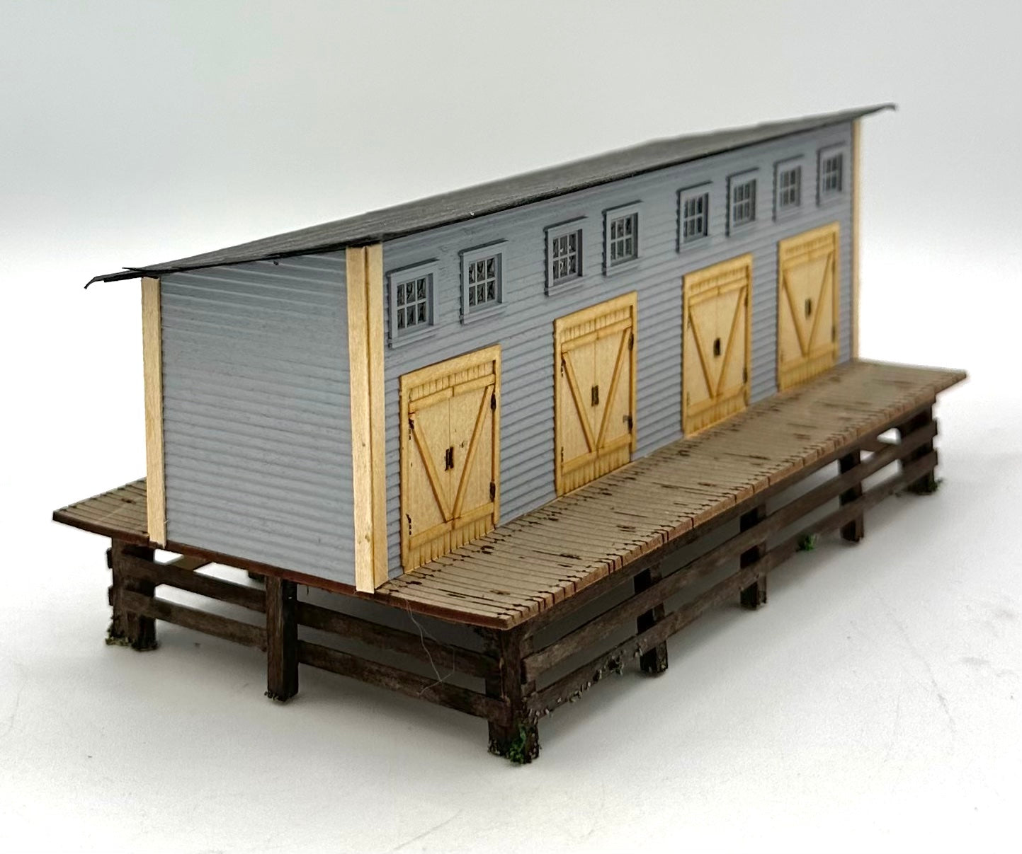 &nbsp;HO Scale "Row of Trackside Lockup Warehouses" Laser Cut Wooden Custom Painted Fully Assembled
