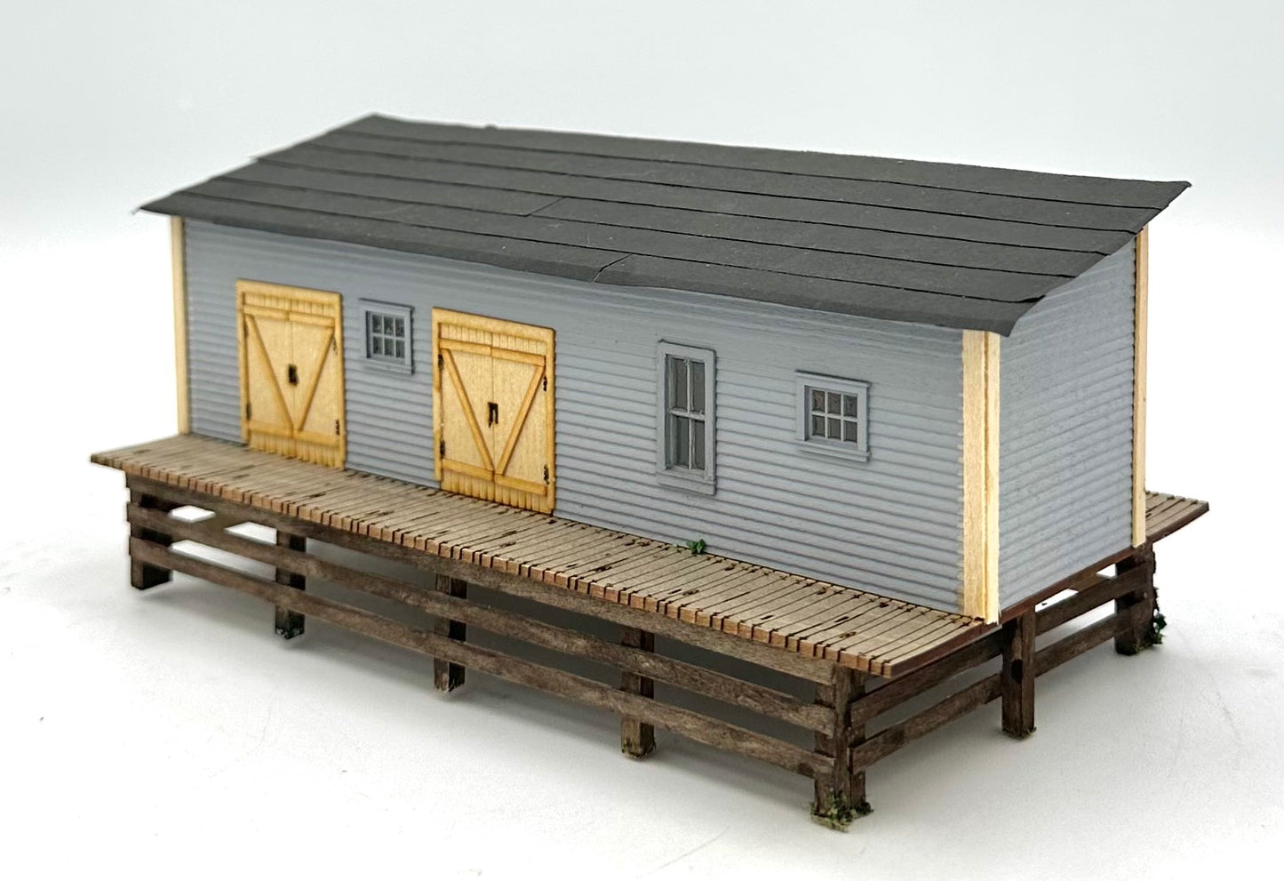 &nbsp;HO Scale "Row of Trackside Lockup Warehouses" Laser Cut Wooden Custom Painted Fully Assembled