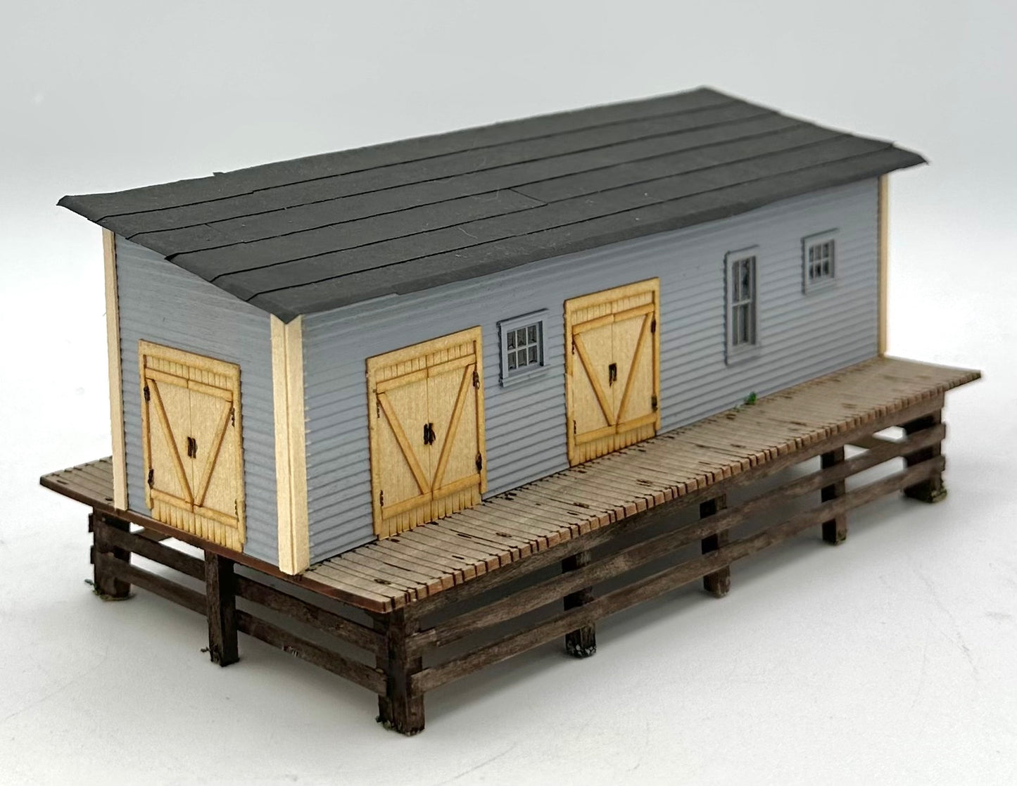 &nbsp;HO Scale "Row of Trackside Lockup Warehouses" Laser Cut Wooden Custom Painted Fully Assembled
