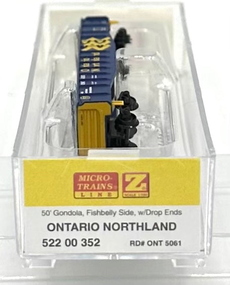 Micro Trains MTL Z Scale 522 00 352 Ontario Northland 50' Gondola, FishBelly Side