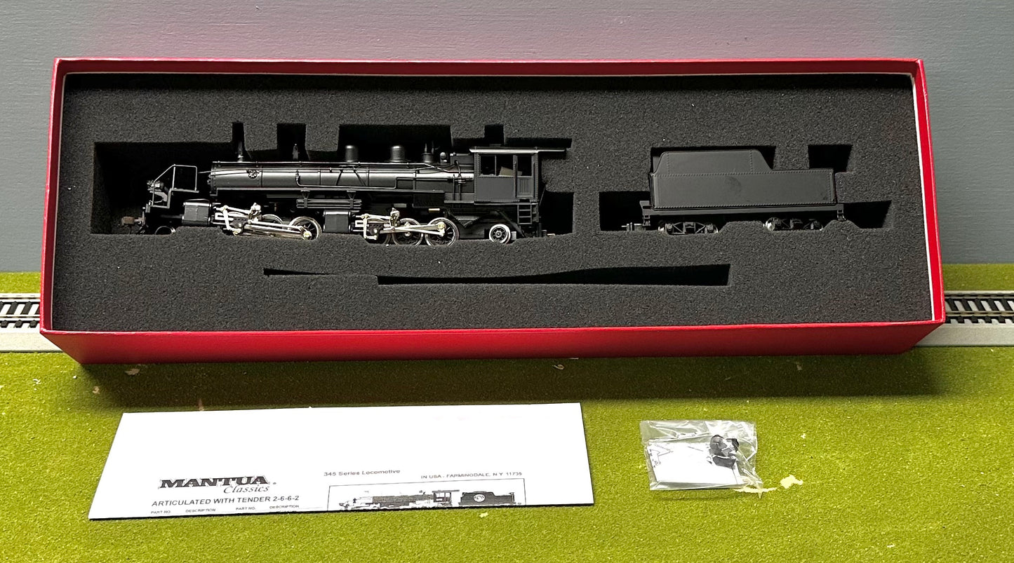 Mantua 345004 HO Scale 2-6-6-2 Articulated w/ Tender Flywheel Drive Undecorated DC Steam Locomotive