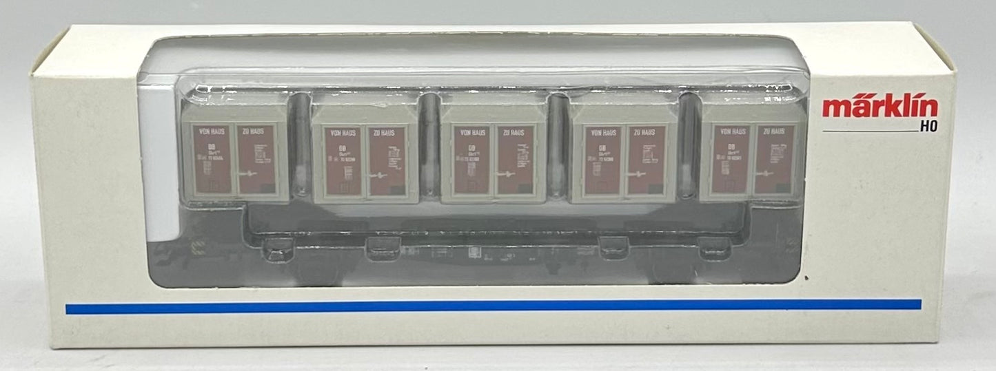 Marklin 4767 HO Scale DB Flat Car Complete w/ 5 Von Haus Containers
