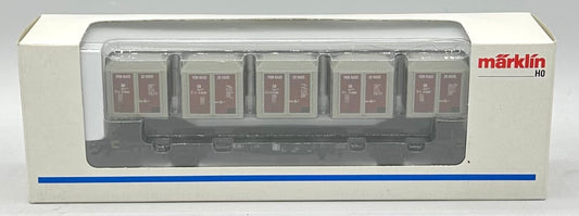 Marklin 4767 HO Scale DB Flat Car Complete w/ 5 Von Haus Containers