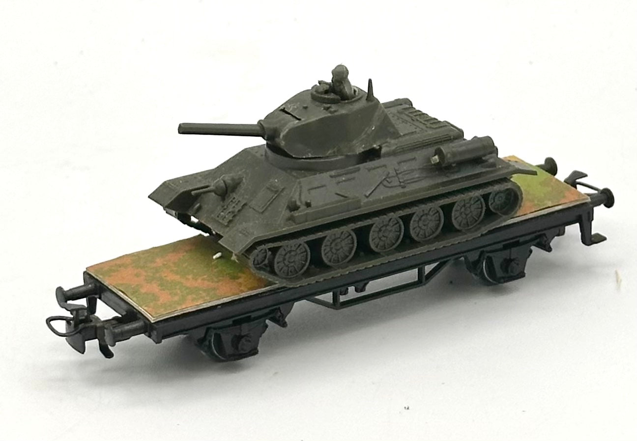 Marklin  HO Scale Flat Car, Custom Built Removable T34 DBGM Tank