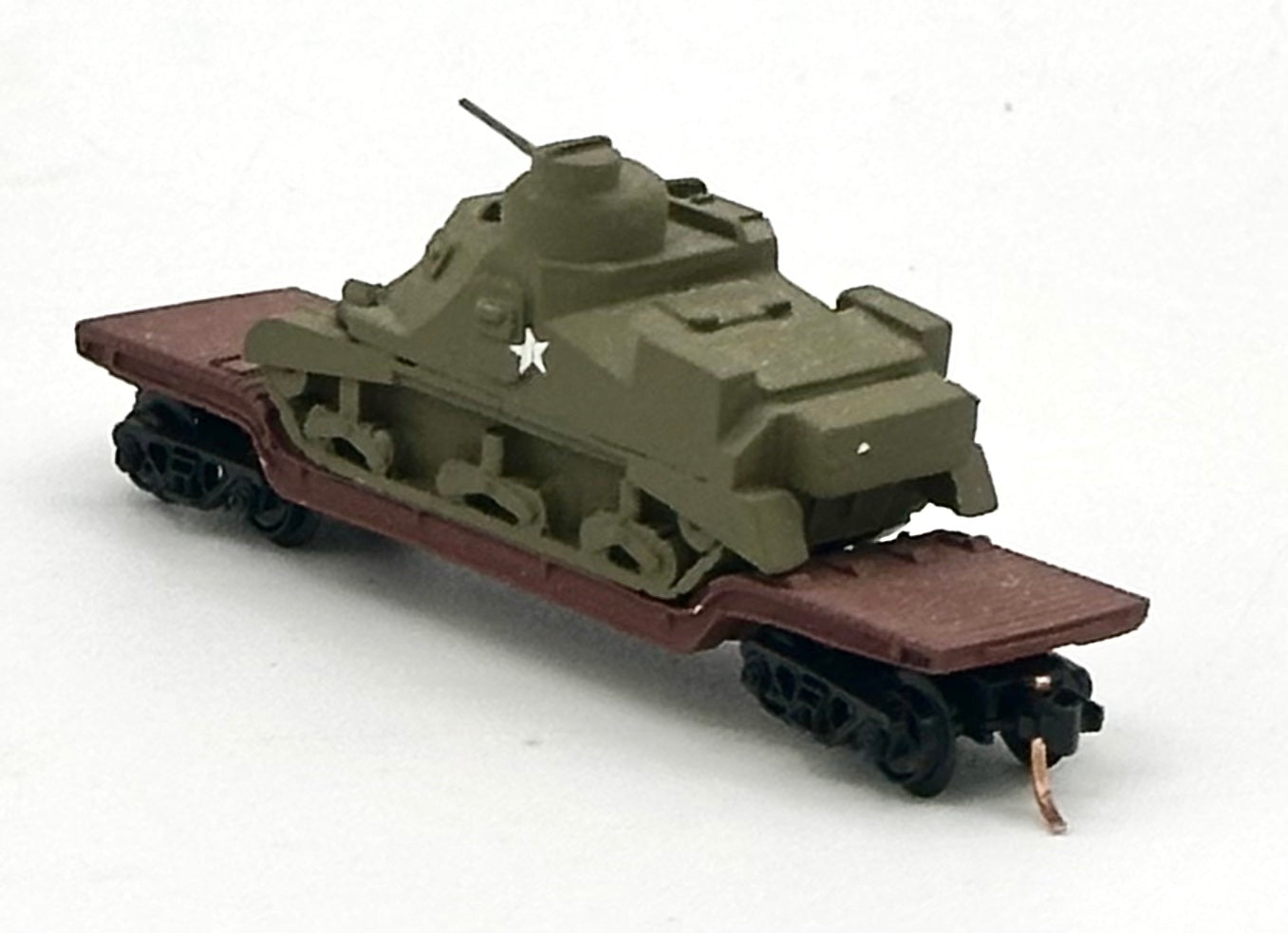 N Scale Depressed Heavy Duty Flatbed Custom Built Painted w/ M3 Lee Medium Tank Load