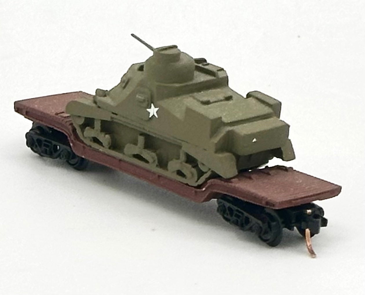 N Scale Depressed Heavy Duty Flatbed Custom Built Painted w/ M3 Lee Medium Tank Load