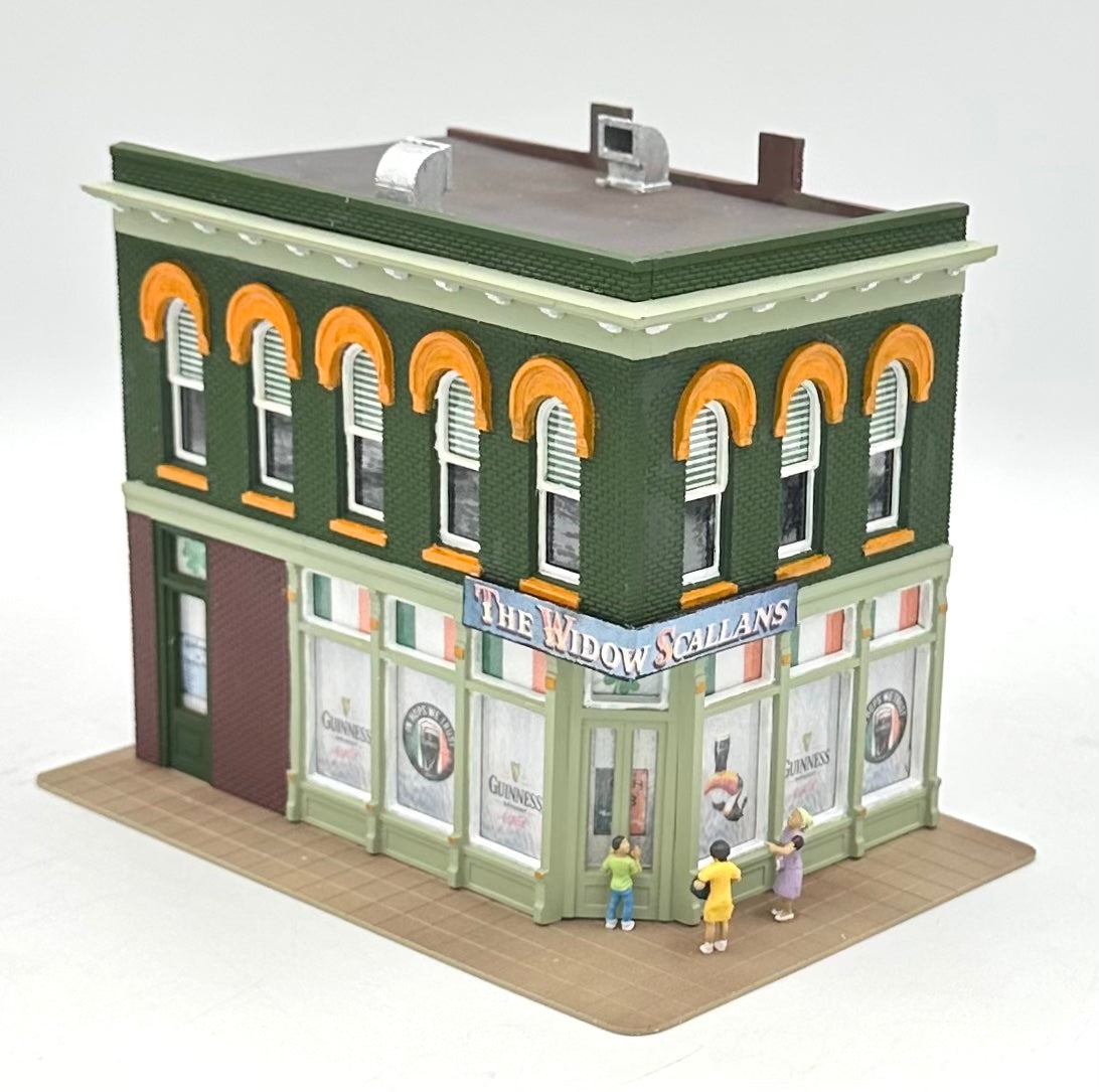 DPM HO Scale 2-Story Custom Painted "The Widow Scallons" Irish Pub/Bar Fully Assembled. Lighted