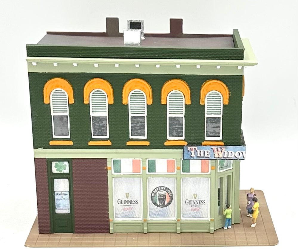 DPM HO Scale 2-Story Custom Painted "The Widow Scallons" Irish Pub/Bar Fully Assembled. Lighted