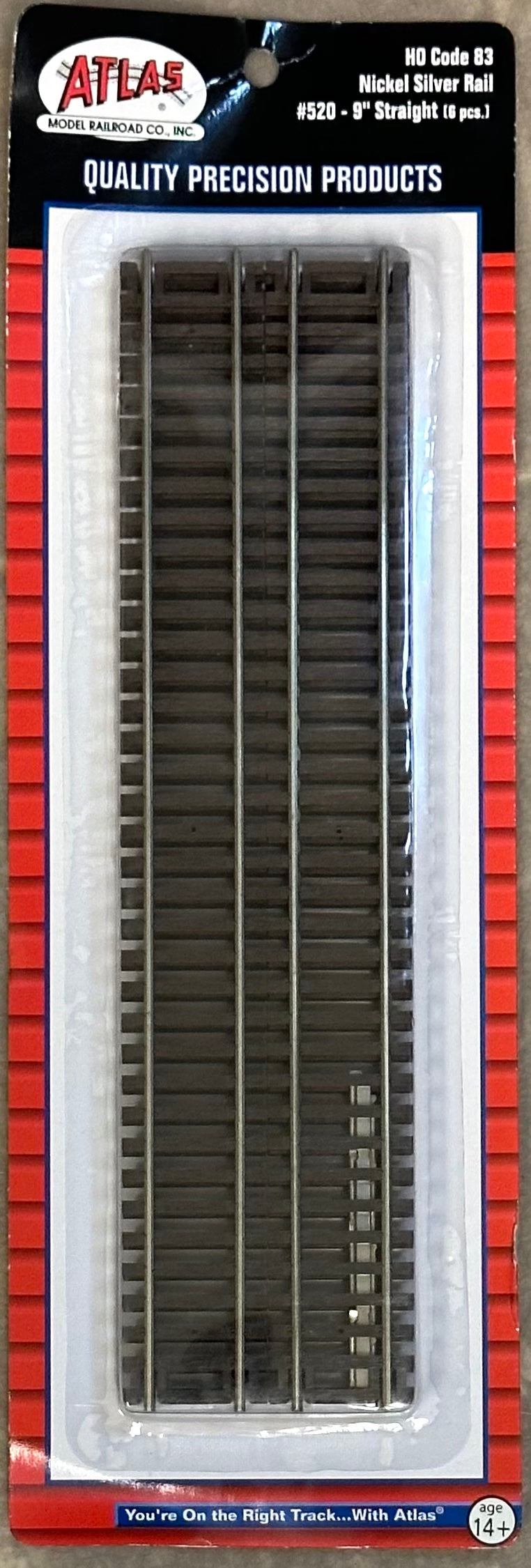 Atlas HO Scale Code 83 9" Straight #520 Nickel Silver Rail 6pc