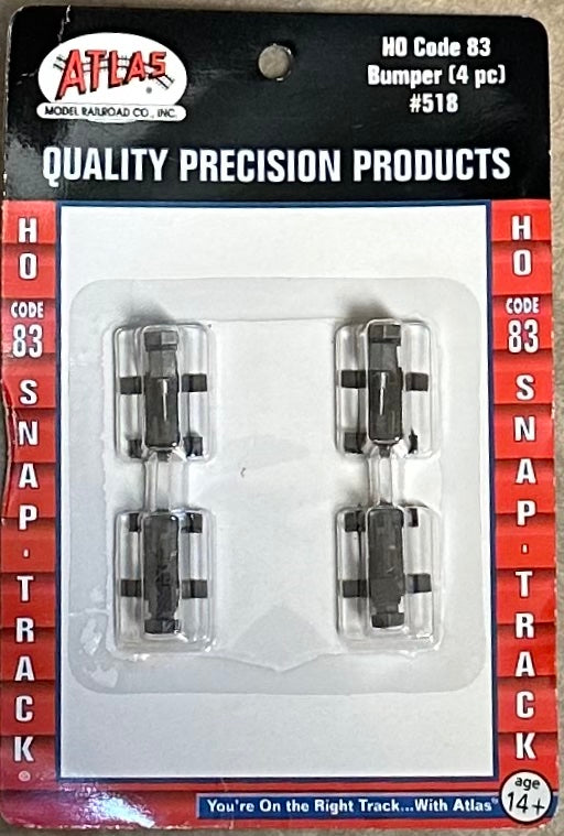 Atlas HO Scale Code 83 Bumper #518 Nickel Silver Rail 4pc