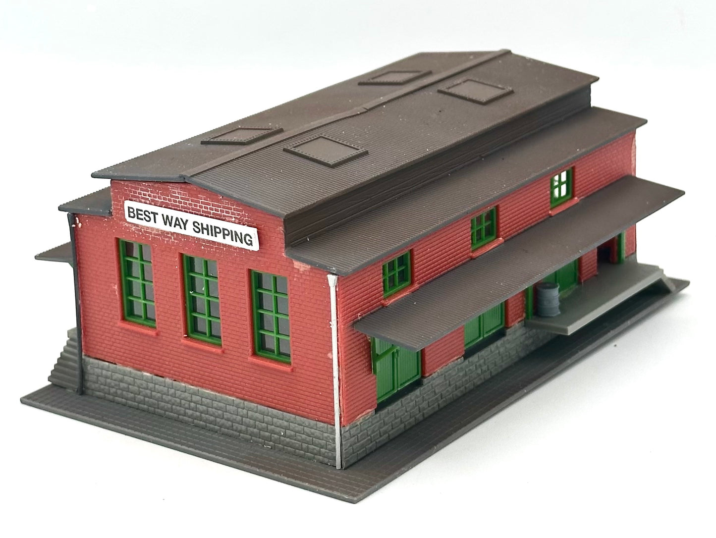 PIKO 60027 N Scale Custom Painted/Weathered Roof Warehouse " Best Way Shipping " Fully Assembled,