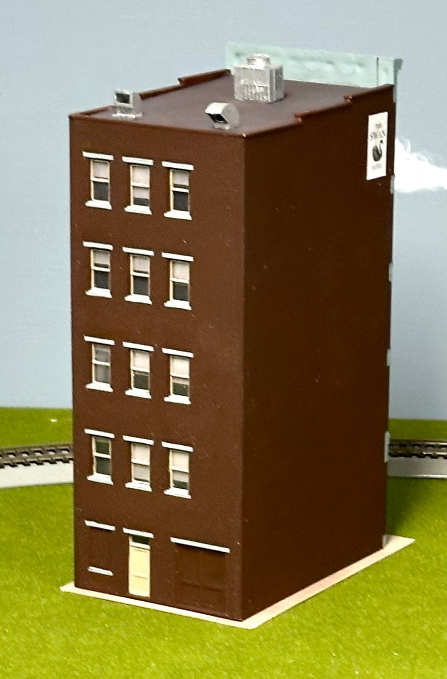 City Classics HO Scale Custom Painted 5-Story Art Deco Building "Swan Hotel" Street Figures Lighted Lighted