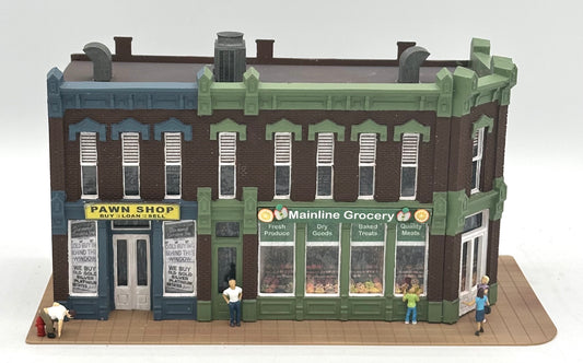 DPM 12100 HO Scale Fully Assembled Seymour Block"Pawn Shop/ Mainline Grocery" Lighted