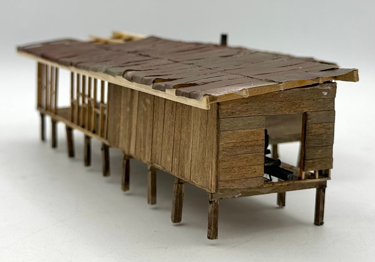 HO Scale Custom Built Wooden Weathered Sawmill, Metal Roof, Loose Log Ramp