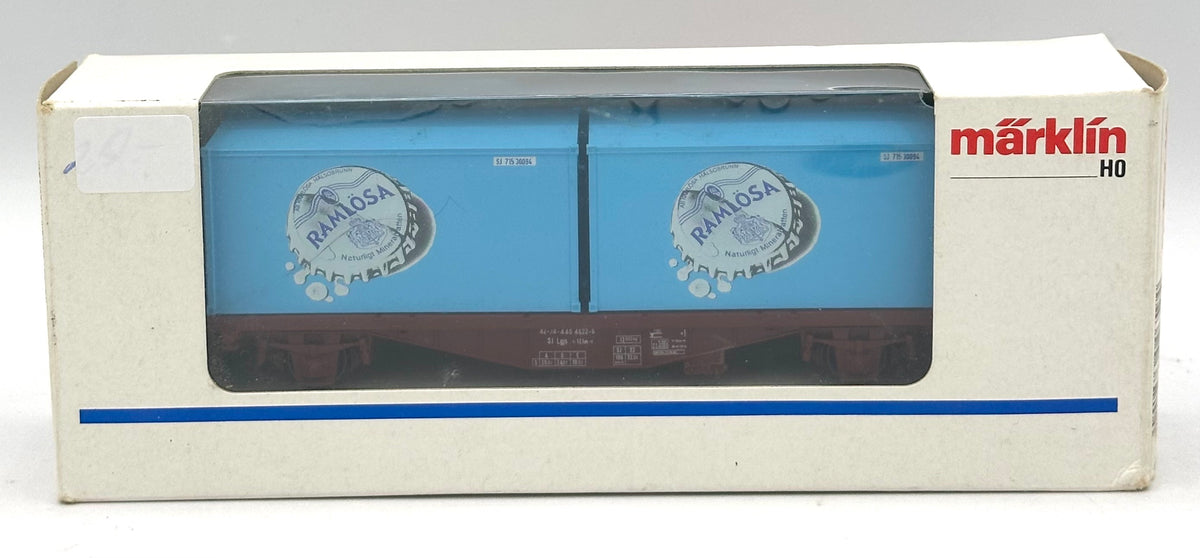Marklin 4659 HO Scale DR Flatcar Carrying two Ramlosa Beer Freight containers