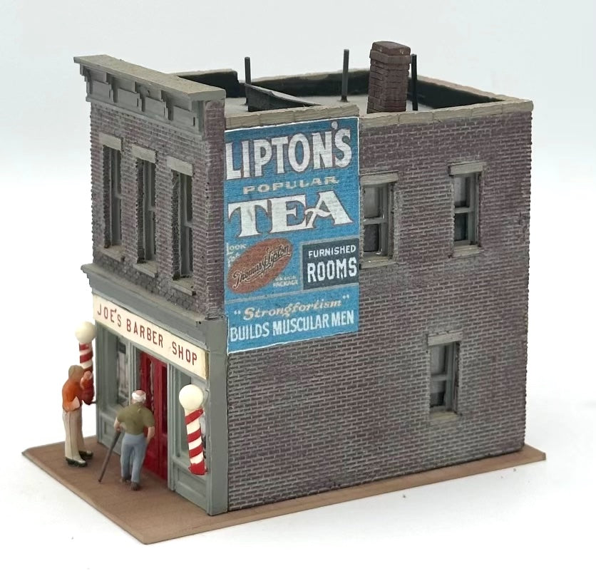 HO Scale 2-Story "Joe's Barber Shop" Custom Painted /Weathered Fully Assembled