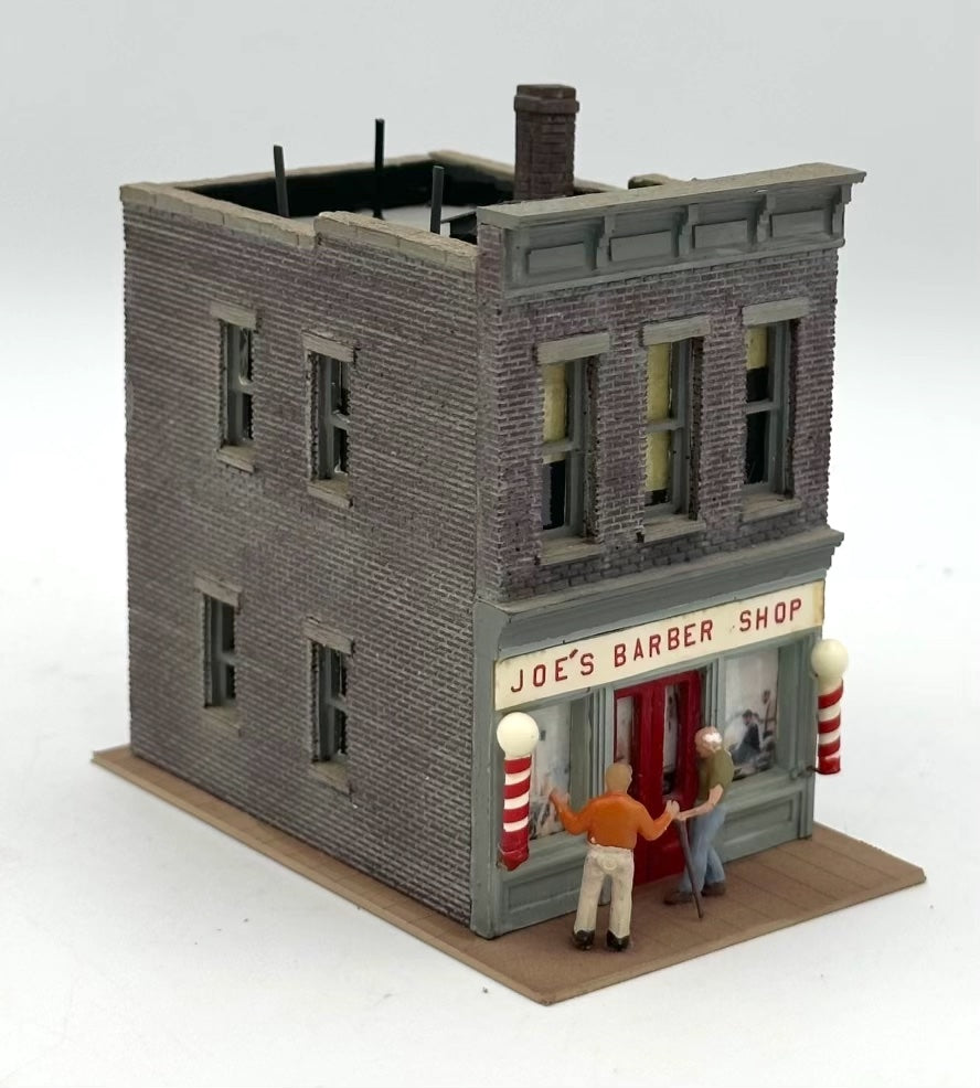HO Scale 2-Story "Joe's Barber Shop" Custom Painted /Weathered Fully Assembled