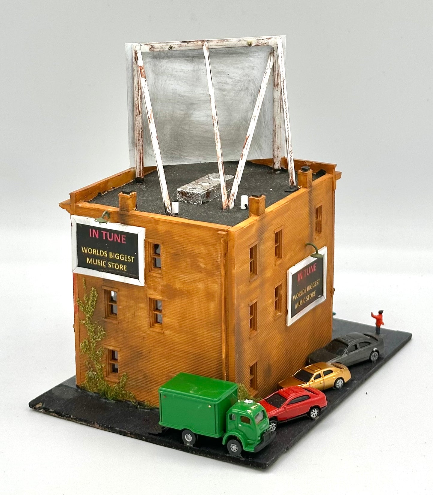 N Scale 6-Story Weathered Custom Painted "In Tune" Music Shop Fully Assembled Lighted