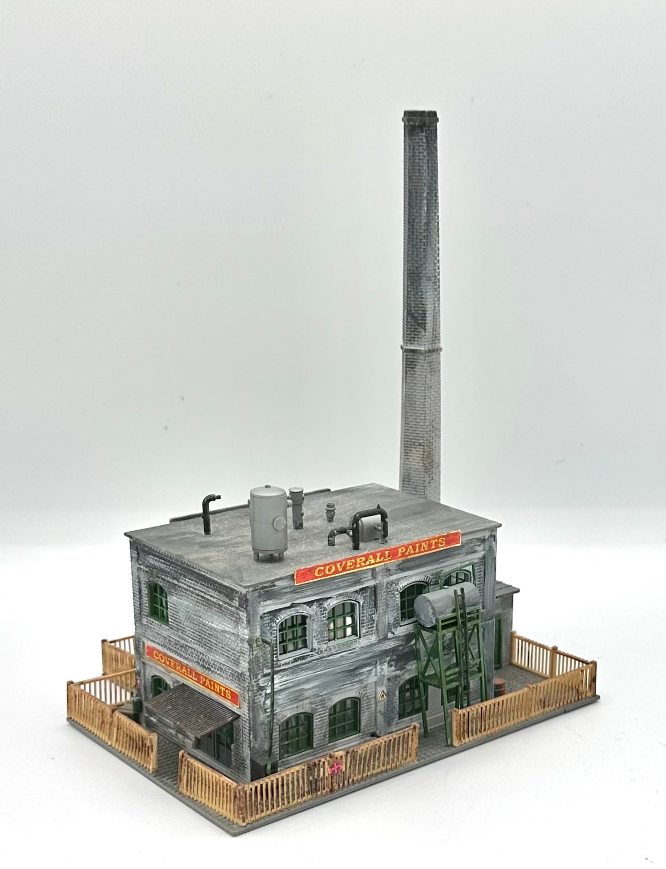 PIKO N Scale Custom Weathered 2 Story Factory Building, " Coverall Paints " Diorama