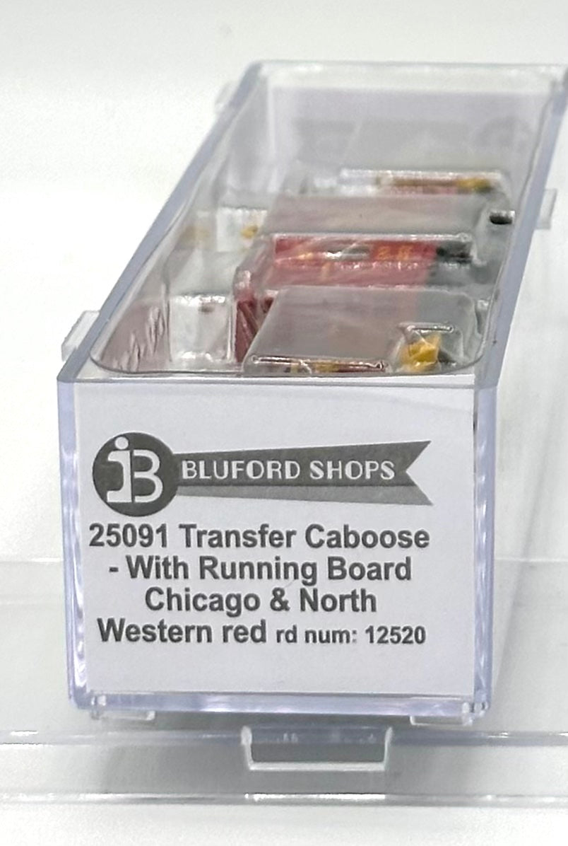 Bluford Shops N Scale 25091 Transfer Caboose -With Running Board , Chicago & North Western Red 12520