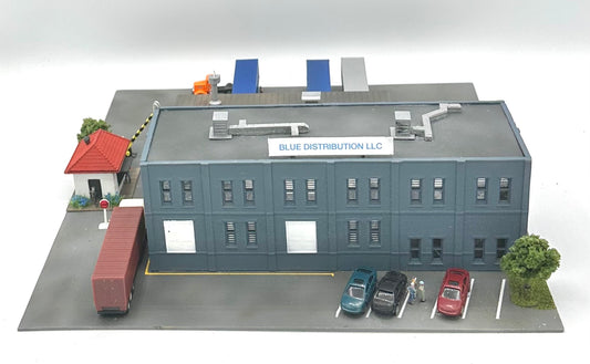 N Scale Custom Built Office Block & Warehouse Buildings + Gate House Lighted Diorama