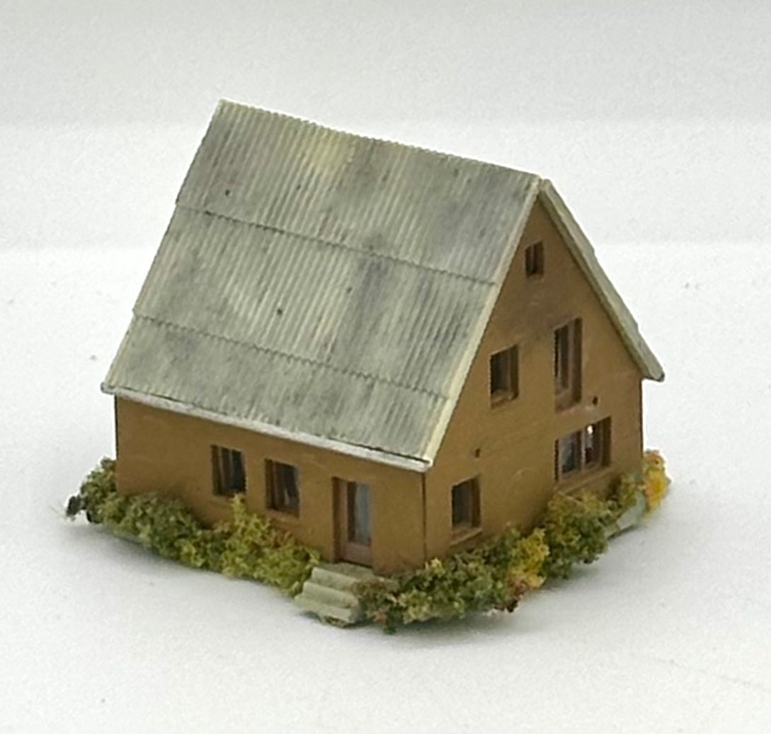 Kibri Z Scale A Frame 3-Story Town House with Corrugated Sheet Roof Fully Assembled Lighted