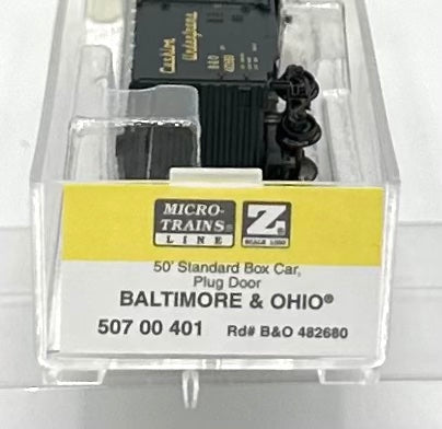 Micro Trains MTL Z Scale 507 00 401 Baltimore & Ohio 50' Std. Box Car Plug Door