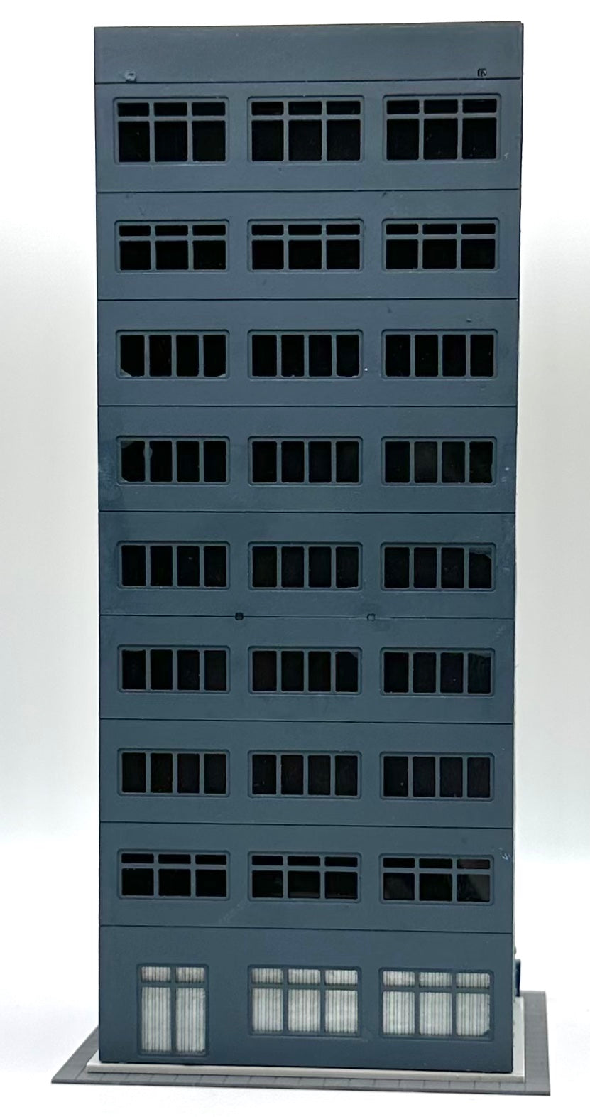 N Scale 9 Story Office Building Customized Paint,Window Treatment, Side Walk Figures