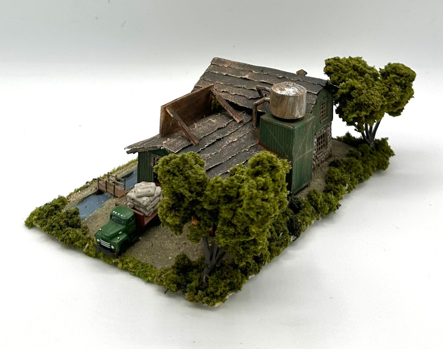 N Scale 2-Story Old Industrial River "Road Grist Mill "Weathered Building Diorama