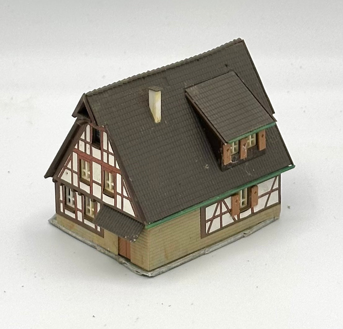 Kibri Z Scale Timber Framed 3-Story Chalet Style Weathered House Fully Assembled Lighted