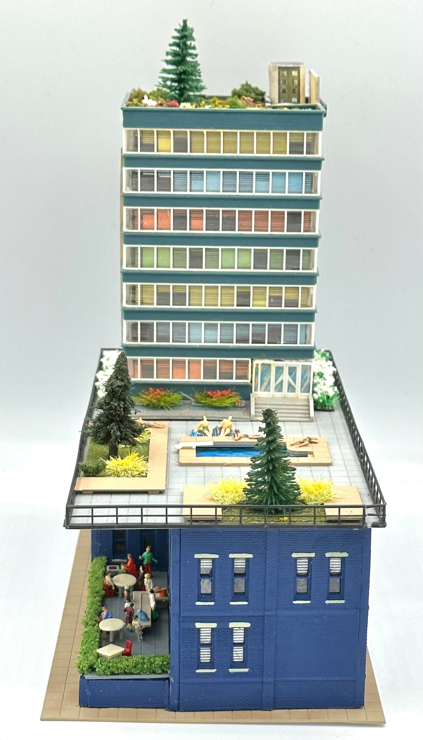 Unique One-Of-Kind N Scale Custom Built/Painted a 9-Story Tower " Grand Hotel" Fully Assembled